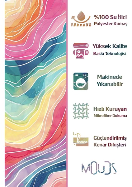 Banyo Perdesi, Renkli Dalgalar Desenli Duş Perdesi, Küvet Perdesi, Halka Hediyeli 175X200CM Bp-04 fiyatları