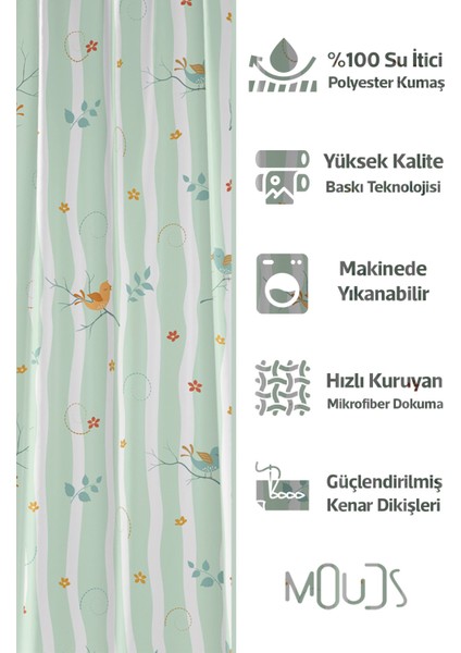 Banyo Perdesi, Kuş ve Çiçek Desenli Duş Perdesi, Küvet Perdesi, Halka Hediyeli 175X200CM Bp-14 fiyatları