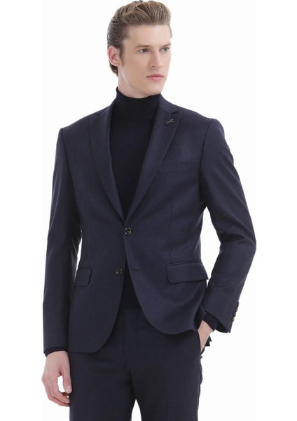 Lacivert Tam Balıkçı Yaka Düz Örgü %100 Yün Triko Kazak