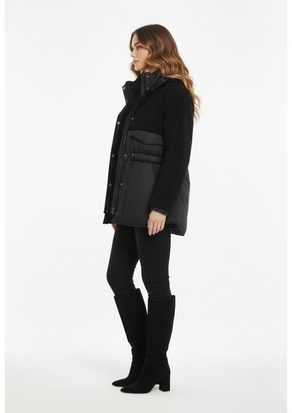 Kadın Teddy Kumaş Detaylı Belden Bağlamalı Fermuarlı Şişme Mont Ceket fiyatları