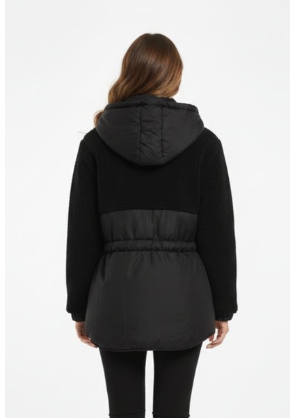 Kadın Teddy Kumaş Detaylı Belden Bağlamalı Fermuarlı Şişme Mont Ceket indirimleri