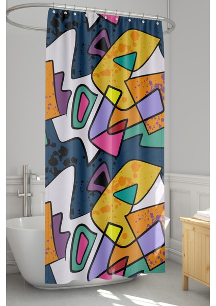 Banyo Perdesi, Artboard 2 Desenli Duş Perdesi, Küvet Perdesi, Halka Hediyeli 175X200CM Bp-68