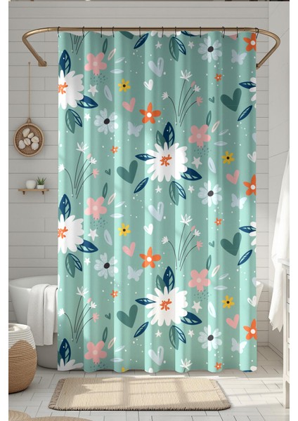 Banyo Perdesi, Eski Çiçek Desenli Duş Perdesi, Küvet Perdesi, Halka Hediyeli 175X200CM Bp-64