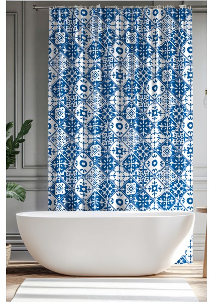 Banyo Perdesi, Türkiye Etnik Desenli Duş Perdesi, Küvet Perdesi, Halka Hediyeli 175X200CM BP-100
