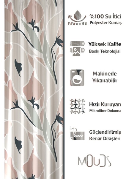 Banyo Perdesi, Mirror Flowers Desenli Duş Perdesi, Küvet Perdesi, Halka Hediyeli 175X200CM BP-103 fiyatları