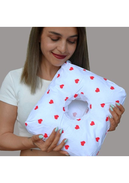 Piercing Yastığı , Dikdörtgen (26x30 cm)Mini Kalp Desenli , Yıkanabilir Kılıflı , Kulak Yastığı, Konforlu Uyku Için Özel Tasarım Kulak Koruyucu Delikli Yastık fırsatları