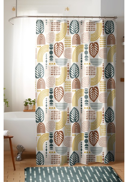 Banyo Perdesi, Autumn Abstract Desenli Duş Perdesi, Küvet Perdesi, Halka 175X200CM Bp-32