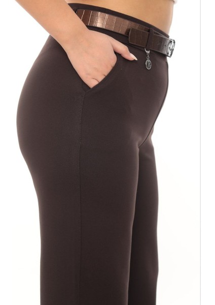 Büyük Beden Toparlayıcı Kemerli Yüksek Bel Geniş Paça Örme Kadın Pantolon fiyatları