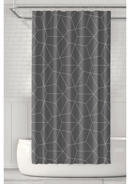 Banyo Perdesi, Gri Kristal Desenli Duş Perdesi, Küvet Perdesi, Halka Hediyeli 175X200CM Bp-23