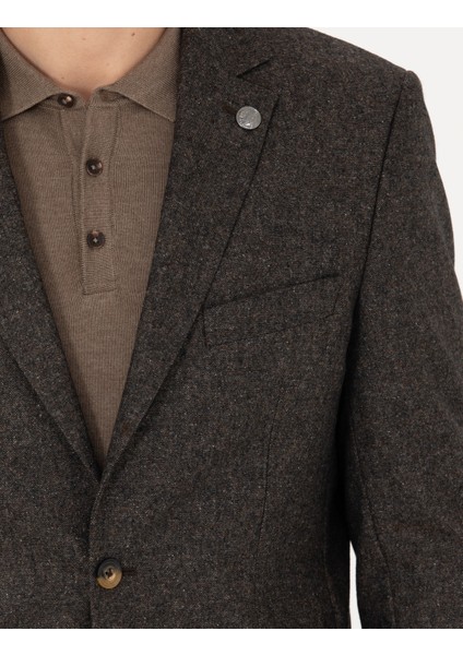 Erkek Kahverengi Slim Fit Yün Karışımlı Ceket 50272754-VR029