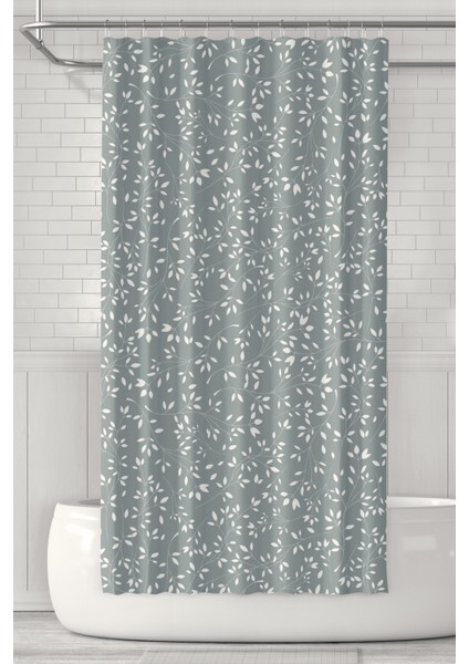 Banyo Perdesi, Gri Ağaç Dalları Desenli Duş Perdesi, Küvet Perdesi, Halka Hediyeli 175X200CM Bp-15