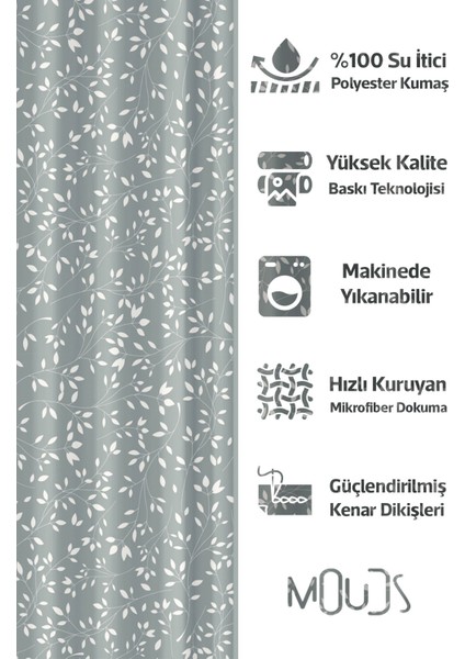 Banyo Perdesi, Gri Ağaç Dalları Desenli Duş Perdesi, Küvet Perdesi, Halka Hediyeli 175X200CM Bp-15 fiyatları