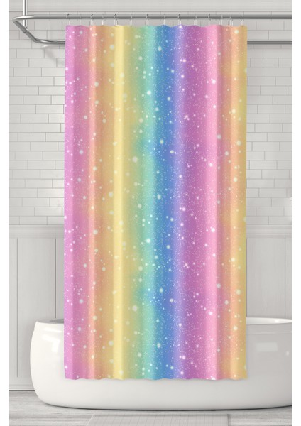 Banyo Perdesi, Rengarenk Desenli Duş Perdesi, Küvet Perdesi, Halka Hediyeli 175X200CM Bp-16