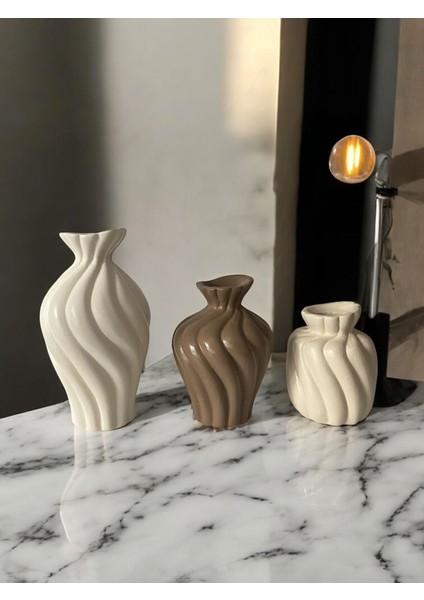 Bohem Dalga Formlu Dekoratif 3’lü Vazo Seti