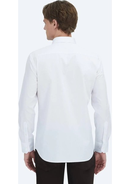 Beyaz Düz Regular Fit Dokuma Klasik %100 Pamuk Gömlek