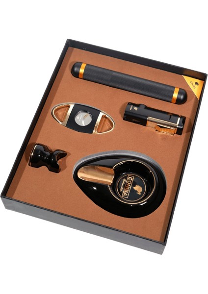 Çakmak Kesici Küllük Sehpa Tüp Beşli Siyah - Gold Puro Seti fiyatları