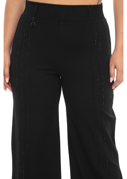 Büyük Beden Toparlayıcı Yüksek Bel Geniş Paça Taş Detaylı Örme Kadın Pantolon fiyatları