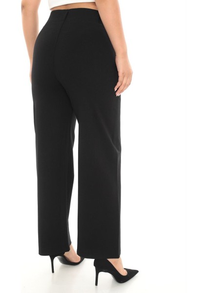 Büyük Beden Toparlayıcı Yüksek Bel Geniş Paça Taş Detaylı Örme Kadın Pantolon modelleri