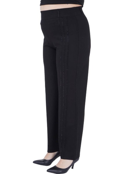 Büyük Beden Toparlayıcı Yüksek Bel Geniş Paça Taş Detaylı Örme Kadın Pantolon fırsatları