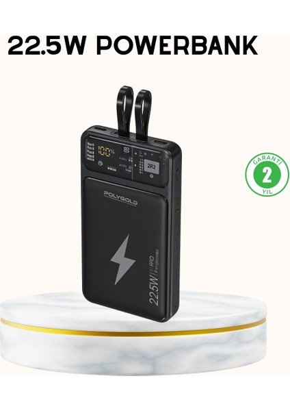 Powerbank Hızlı Şarj 10000 Mah Dahili Kablo