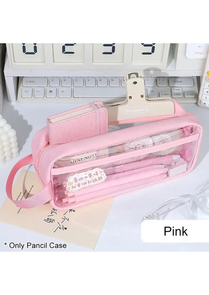 Kawaii Kızlar Kalem Kutusu Basit Şeffaf Kalem Çantası Pvc Pough Su Geçirmez Kutu Sevimli Okul Ofis Malzemeleri Öğrenci Kırtasarları Renk: Pembe (Yurt Dışından)