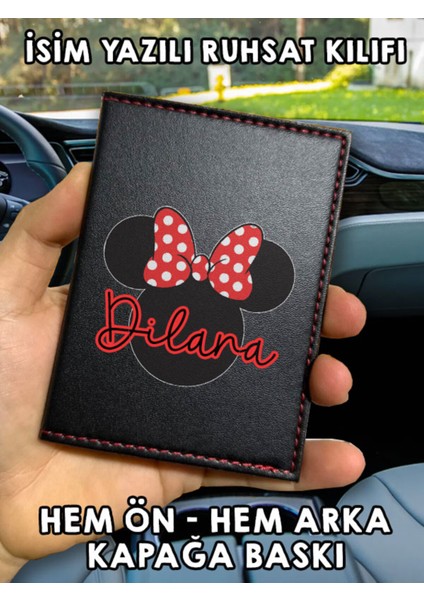 Minniemouse Ön Arka Baskılı Oto Araç Ruhsat Kabı Kartlık Deri Isim Yazılı Kişiye Özel Cüzdan