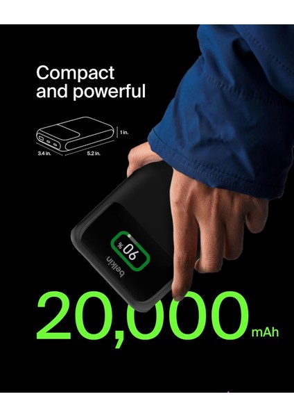 Boostcharge 3 Portlu Dizüstü Powerbank 20K, Usb-C ve Usb-A Portları, Hızlı Şarj Usb-C Güç Dağ modelleri