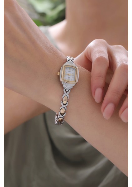 Gümüş-Altın Renk Bileklik Formlu Kadın Kol Saati