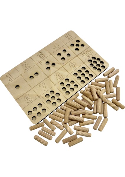 Ahşap Çubuklu, Sayma Öğrenim Plakası, 1'den 10'a Kadar, Montessori Matematik Öğrenimi