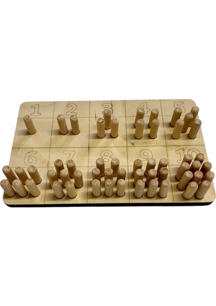 Ahşap Çubuklu, Sayma Öğrenim Plakası, 1'den 10'a Kadar, Montessori Matematik Öğrenimi