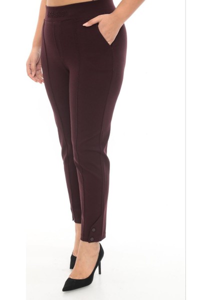 Büyük Beden Mom Yüksek Bel Boru Paça Detaylı Örme Kadın Pantolon