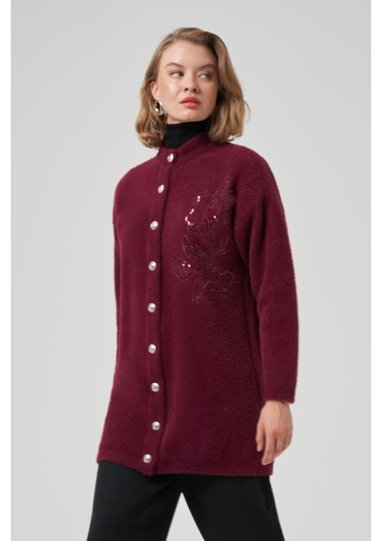 Nakış Işleme Detay Hırka 7007 Bordo
