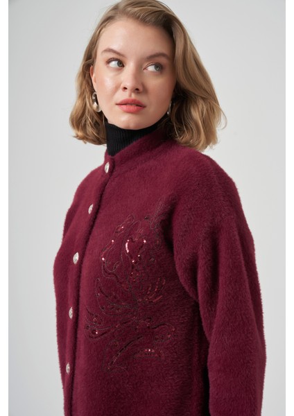 Nakış Işleme Detay Hırka 7007 Bordo modelleri