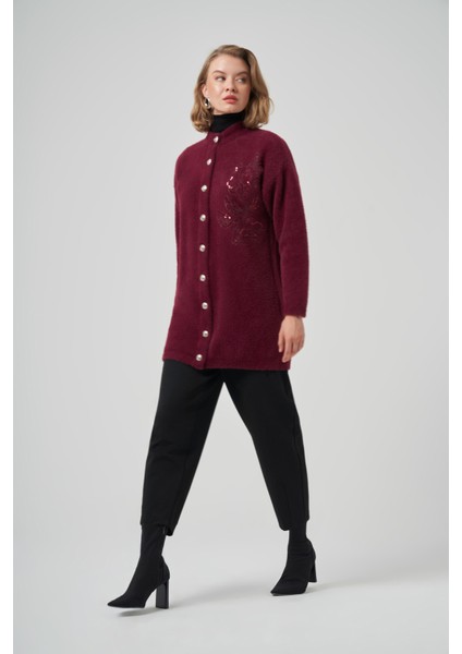 Nakış Işleme Detay Hırka 7007 Bordo indirimleri