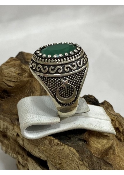 Gümüş Yeşil Taşlı Erkek Yüzük modelleri