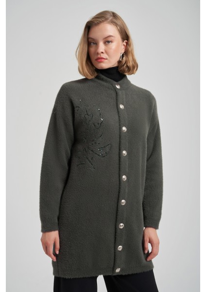 Nakış Işleme Detay Hırka 7007 Füme fırsatları