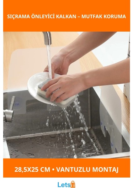 Vantuzlu Lavabo ve Ocak Sıçrama Önleyici Kalkan 28.5X25 cm