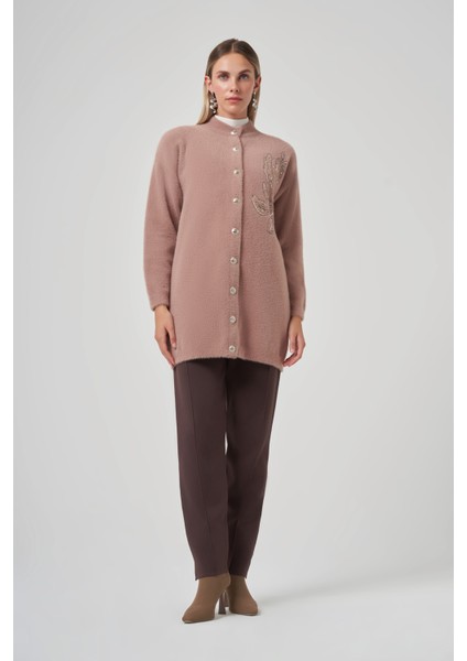 Nakış Işleme Detay Hırka 7007 Vizon fırsatları