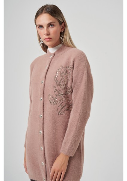 Nakış Işleme Detay Hırka 7007 Vizon indirimleri