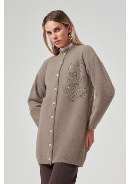 Nakış Işleme Detay Hırka 7007 Bej