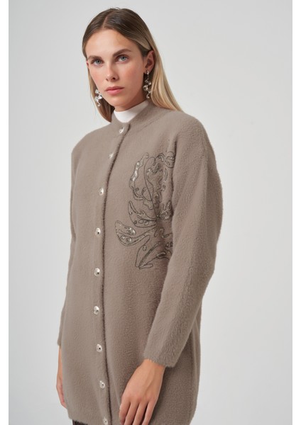 Nakış Işleme Detay Hırka 7007 Bej modelleri