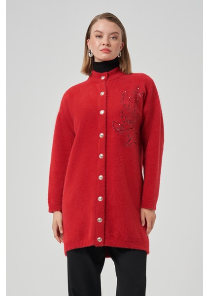 Nakış Işleme Detay Hırka 7007 Kırmızı