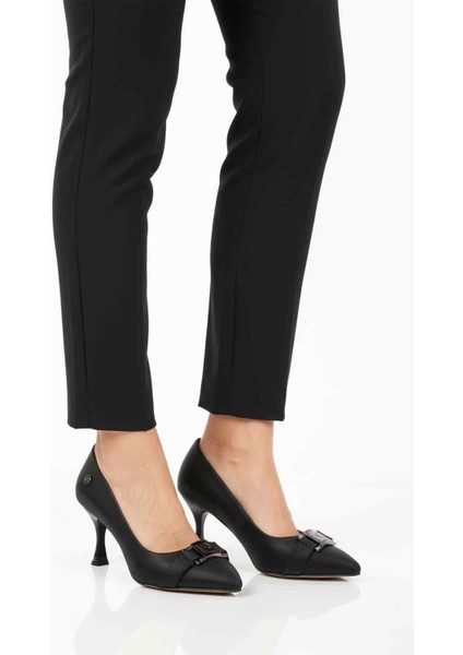 Siyah Saten Ince Topuklu Kadın Abiye Ayakkabı PC-55201 Z modelleri