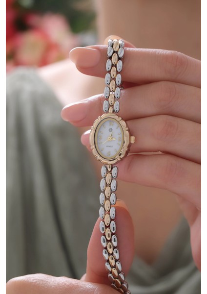 Çift Renk Oval Kadranlı Zarif Kadın Kol Saati fiyatları
