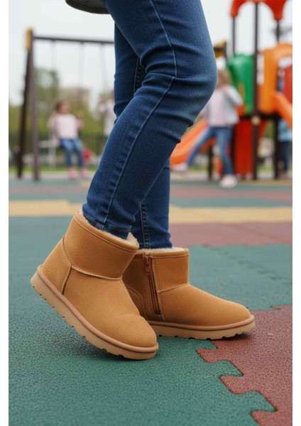 Taba Süet Içi Kürklü Fermuarlı Çocuk Bot 2096 F