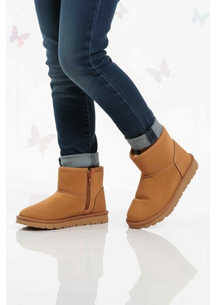 Taba Süet Içi Kürklü Fermuarlı Çocuk Bot 2096 F modelleri