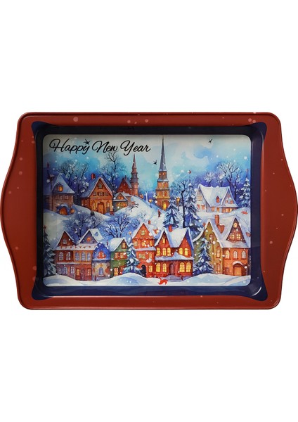 Kare Noel ve Kardan Adamlı Desenli Yılbaşı Metal Sunum Tepsisi 25X 15CM Tepsi fiyatları