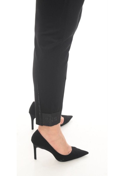 Büyük Beden Mom Lastikli Yüksek Bel Dar Paça Taş Detaylı Örme Kadın Pantolon fiyatları