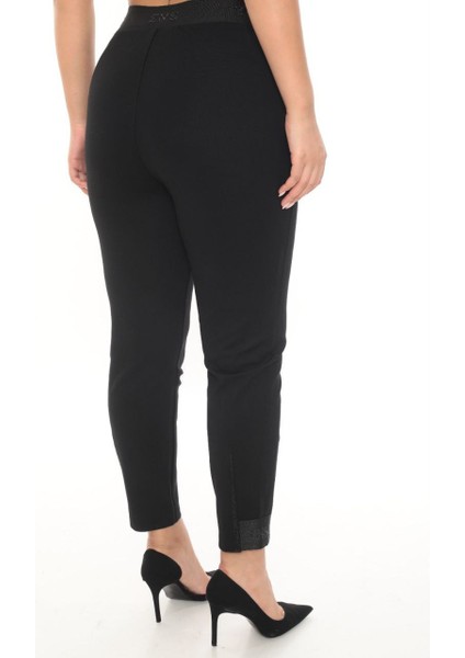 Büyük Beden Mom Lastikli Yüksek Bel Dar Paça Taş Detaylı Örme Kadın Pantolon modelleri