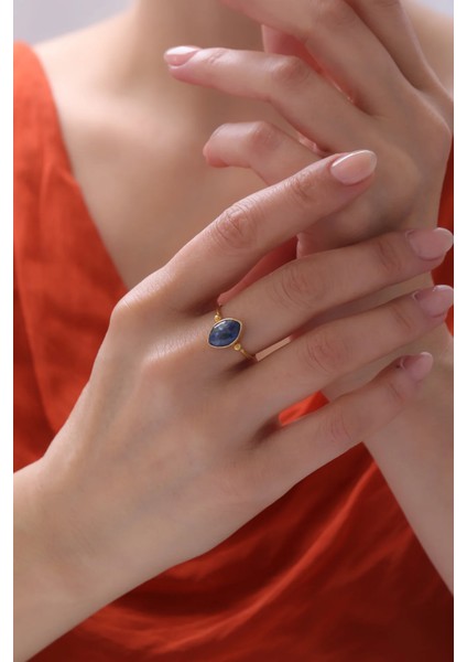 Lacivert Kyanit Taş Gümüş Kadın Yüzük